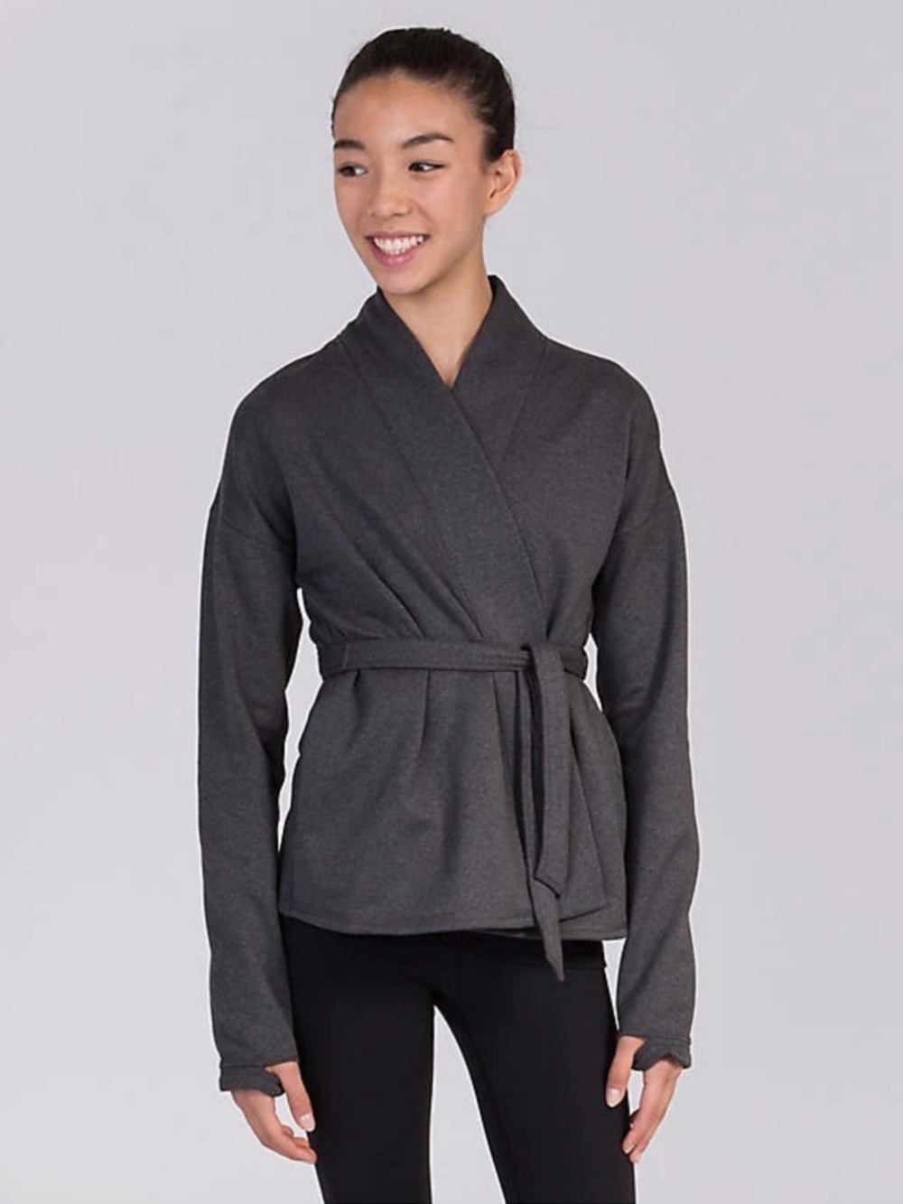 IVIVVA by Lululemon Make it a Wrap Sweater Jacket Size 8 Grey Fleece Thumbholes